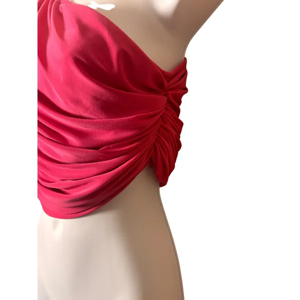Norma Kamali‎ One Shoulder Diana Crop Top S Pink Ruched Draped Glam Barbiecore - Image 2