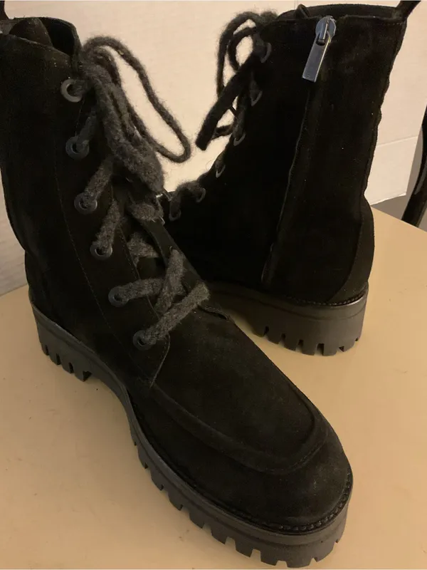 275 Central women black suede leather combat heel boots US 9 - Image 2