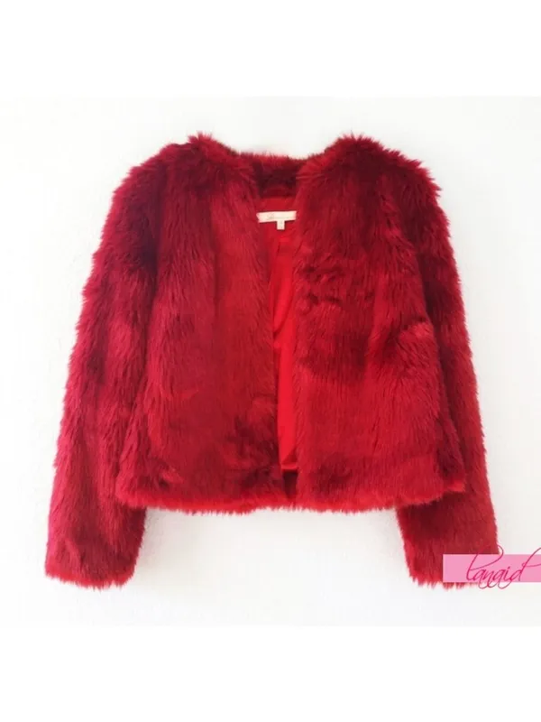 NEW Lovers + Friends NYC Faux Fur Jacket Cabernet Wine Red Fuzzy Eyelash Teddy S - Image 5