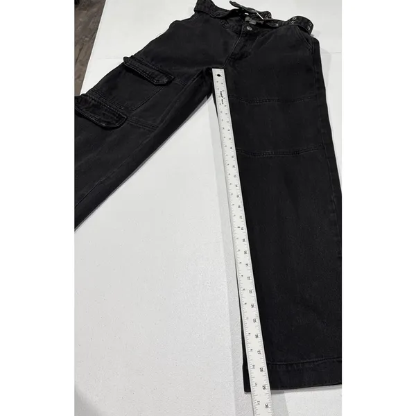 Forever 21 Jeans Womens Size 24 Cargo Wide Leg Belted Faded Black Denim Pants - Image 10