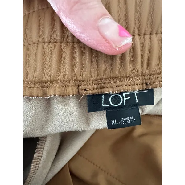 LOFT Faux Leather Joggers Women XL Brown Elastic‎ Waist Drawstring Pockets - Image 5