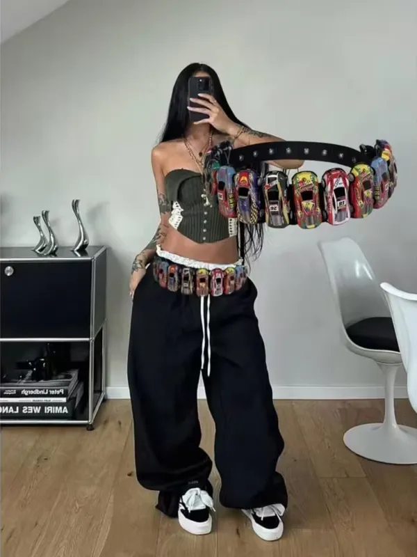 Unisex 3D Racing Car Belt Y2K Punk Streetwear Black 41" New - Image 3