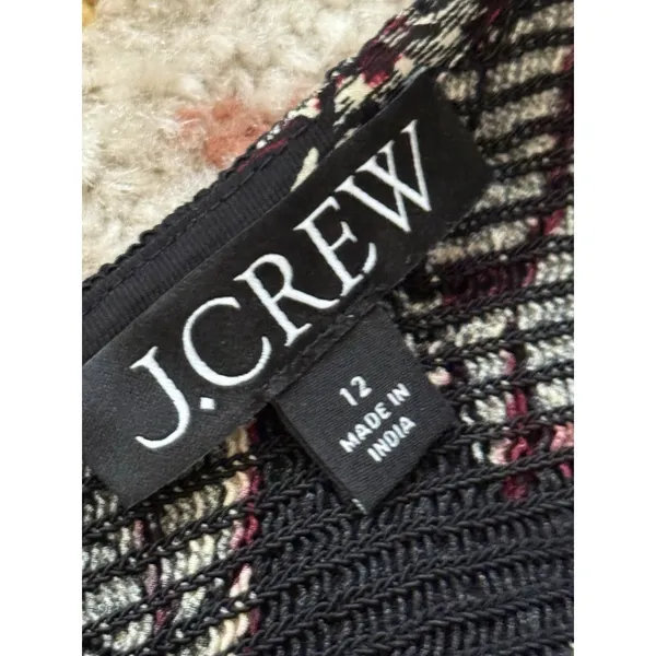 J.Crew Veranda Dress Size 12 Black Floral Midi Sleeveless Ruched Waist Boho - Image 6