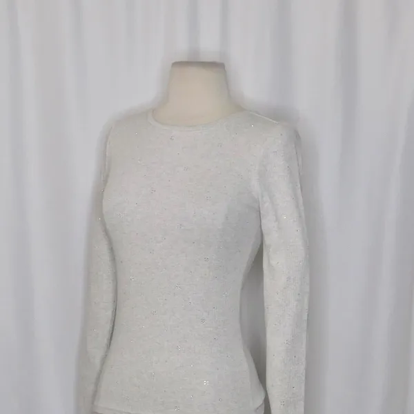 J. CREW Vintage Rib Long Sleeve T-Shirt Embellished Heathered Dove XXS XX-Small - Image 6