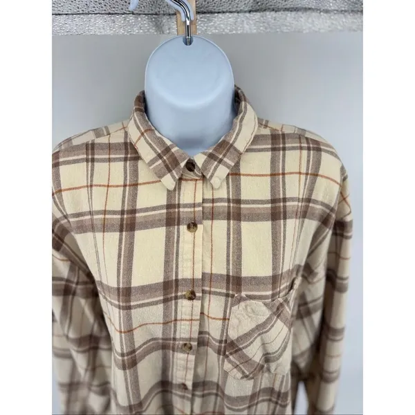 Dizzy Lizzy Plaid Flannel Button Down Shirt Large Cream - Image 7