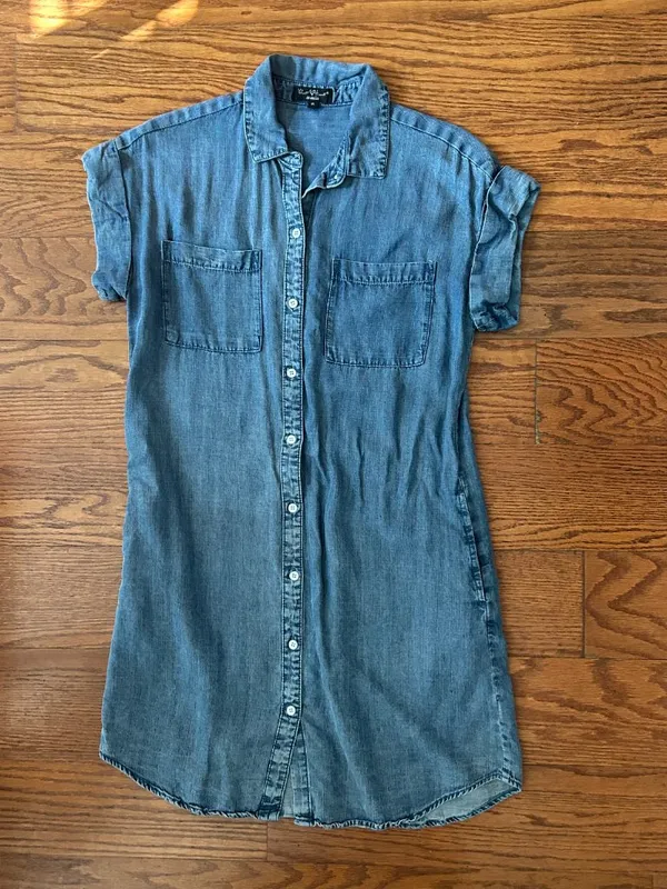 Velvet Heart Chambray Denim Shirt Dress,Size XS Button Down Cap Sleeves Pockets - Image 2