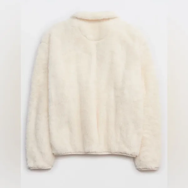 Aerie Offline Fluffy Sherpa Quarter Zip Sweatshirt in Toasted Coconut Size Small - Image 5