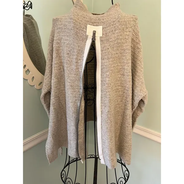 Free People‎ Cream Arctic Fox Mock Neck Zip Back Oversized Wool Blend Sweater S - Image 7