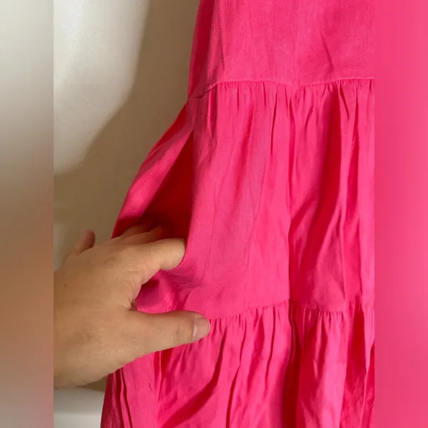 antonio melani Large Pink V Neck Flutter Sleeve A Line Linen Blend‎ Dress CP - Image 5