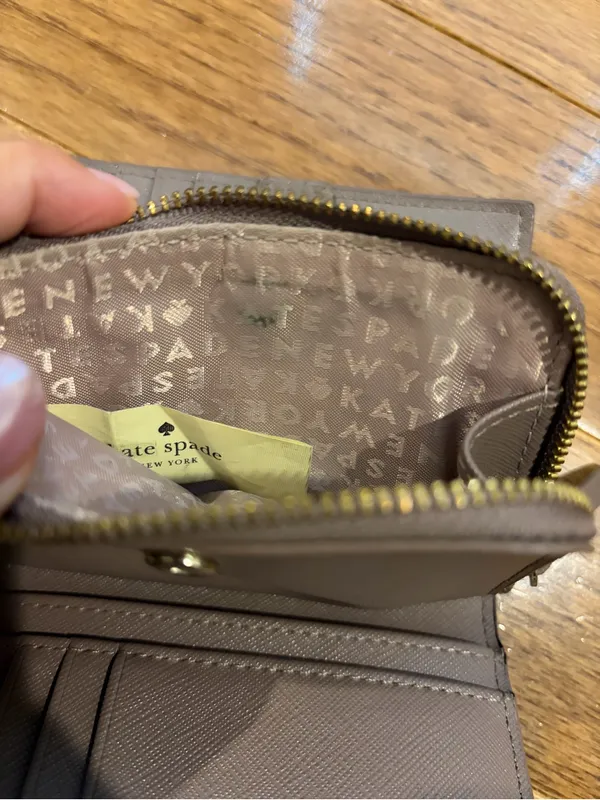 kate spade Compact Taupe Zip Wallet with Logo Plaque - Image 9