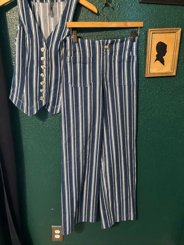 Anthropologie Halsey Striped Matching Set Vest Collette Pants Sz XS/25 - Image 4