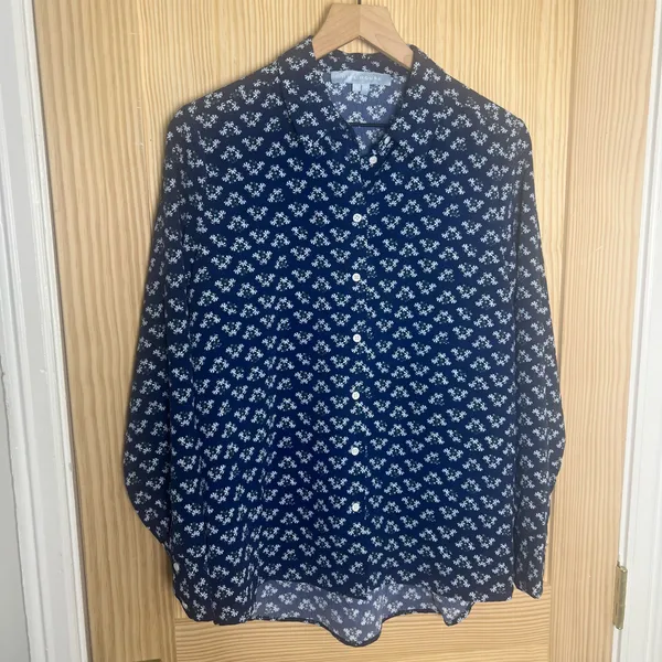 HILL HOUSE- James Floral Button Down Shirt Navy Blue Posey Size S - Image 2