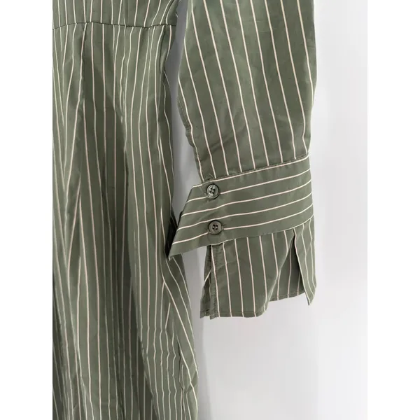 ASOS Shirt Dress Olive Green Pinstripe Maxi SZ 0 Safari Scandi Utility Military - Image 10