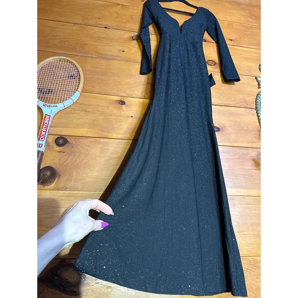 NWT Lulus Glamorous in Glitter Black Long Sleeve Backless Maxi Dress Gala Sz XS - Image 7