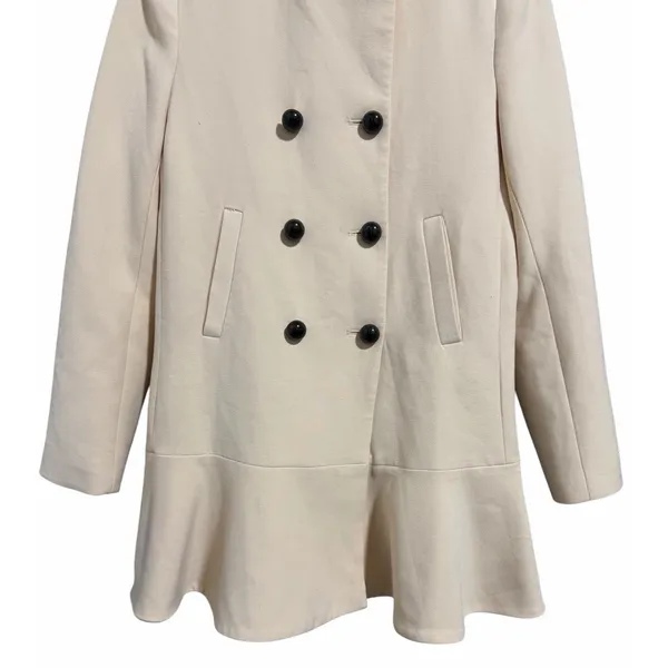 Zara Double Breasted Ruffle‎ Bottom Pea Coat Women's Size XS - Image 5