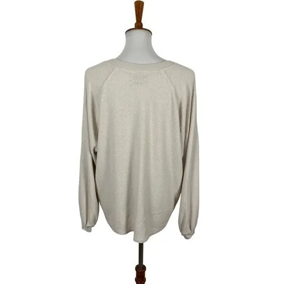 Urban Outfitters Cozy Knit V Neck Long Sleeve Cropped Sweater Top‎ Small Beige - Image 4