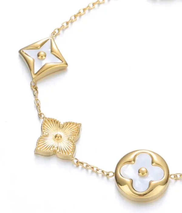 Dainty Clover Beaded Charm Bracelet Gold - Image 2