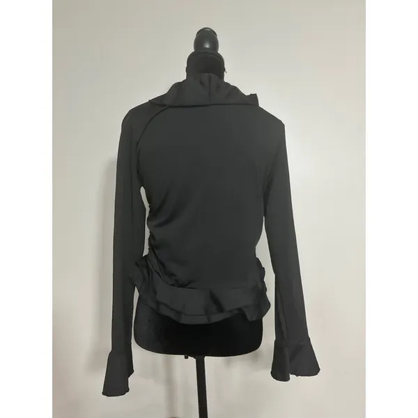 Women's Black Ruffle V-Neck Peplum‎ Long Sleeve Blouse Top Ruched Sexy XL 12 - Image 4