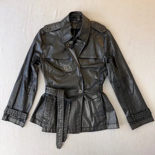Dismero Italian Made Metallic Trench Jacket Womens 10 Belted Moto - Image 2