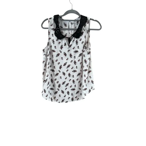 Women's Lauren Conrad M White Floral Sleeveless Blouse - Image 8