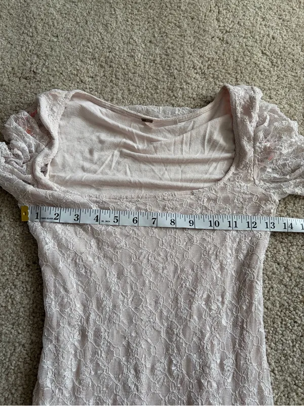 Free People y2k White Lace Mini Dress Square Neck 3/4 Sleeve Boho Romantic Sz xs - Image 9