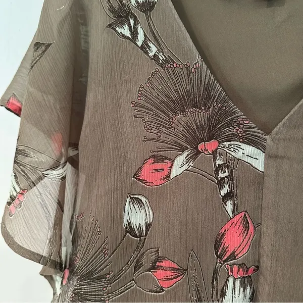 Express Tie Front Crop Blouse Women's XS‎ Olive Green Flutter Sleeve Lined - Image 2