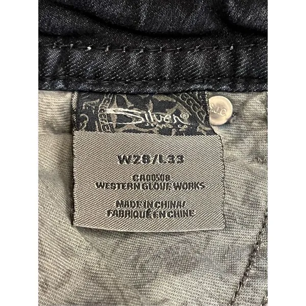 Silver Jeans Frances 18" womens size 28 x 33 distressed bootcut dark wash (3327) - Image 8