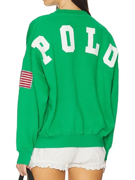 Ralph Lauren Polo Oversized Logo Fleece Crewneck in Bright Clover Green - Image 2