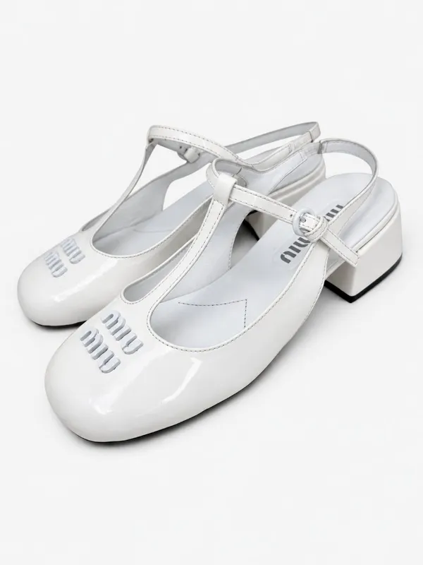 Miu Miu White Patent Leather Mary Jane T‑Strap Square Toe Slingback Pumps EU36 - Image 2