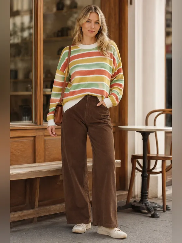 Striped Knit Sweater Small Wool Blend 90s Grunge Indie Skater Retro Crewneck EUC - Image 3