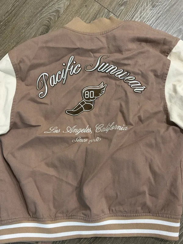 Pacific Sunwear Tan and Cream Embroidered Varsity Back - Image 5