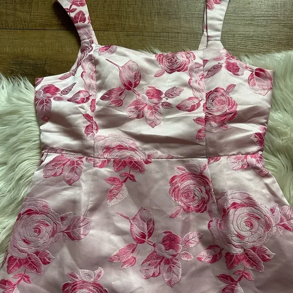 LULU’S Brighter Side Pink Floral Satin Jacquard Mini Dress - Image 8