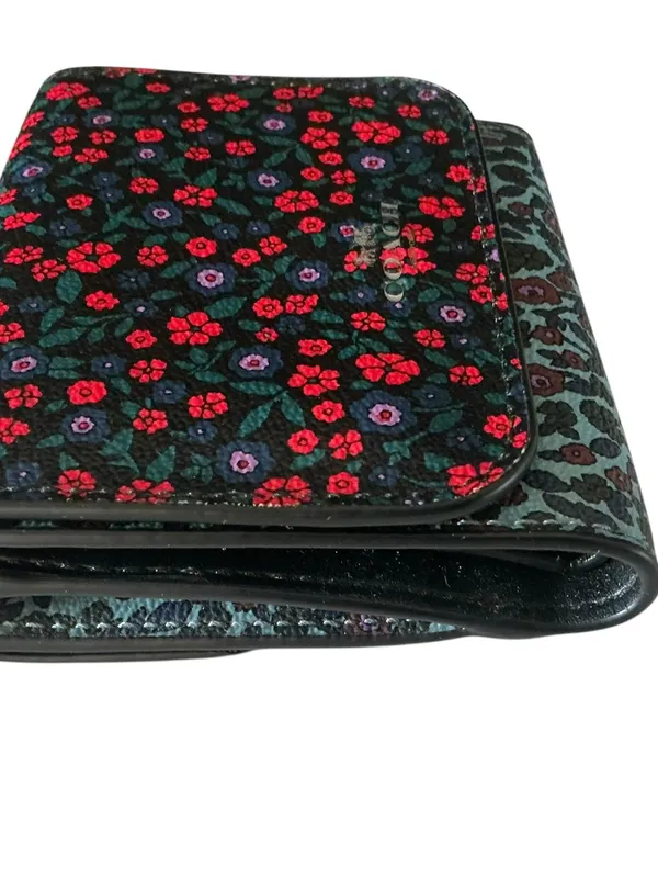 Coach trifold blue red floral coated leather wallet - Image 6