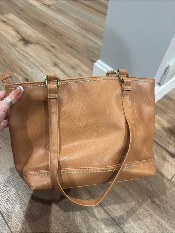 B.O.C Boho Vibe Casual Brown Stitched Vinyl Tote Bag - Image 4