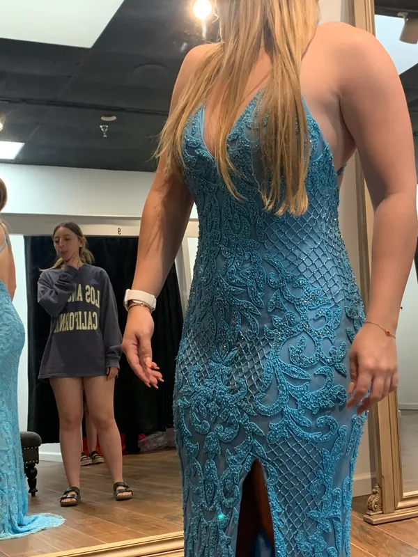 Prom Dress Primavera Blue Size 4 - Image 3