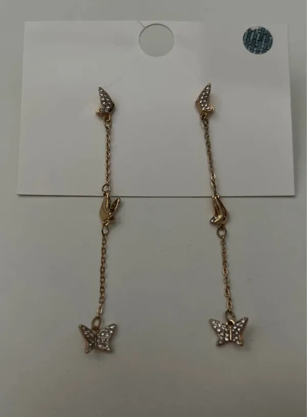 Butterfly Dangle Rhinestone Earrings Gold - Image 6