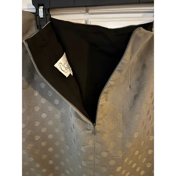 Judith Auburn Original Metallic Gold Polka Dot Pencil Skirt Pleated Hem Green M - Image 6