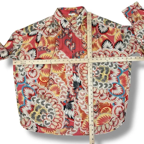 Jodifl Boho‎ Printed Satin Button Up Blouse Shirt Orange Multi Large - Image 12