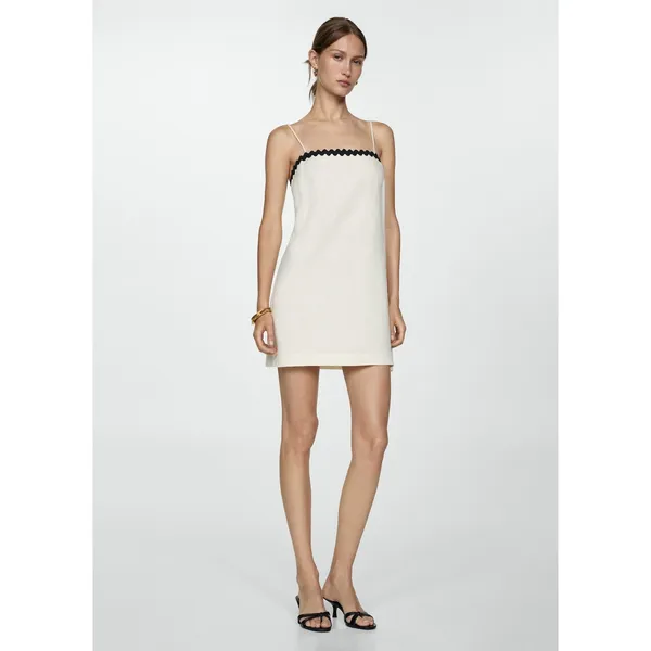 Commense Linen Cotton Minimalist Casual White Black Trim Dress Large - Image 2
