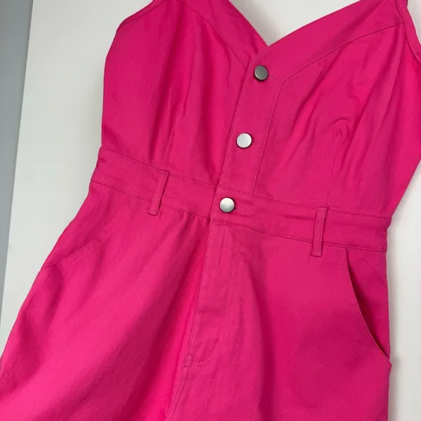 NWT Day + Moon Pink Denim Romper Button Front One Piece Size M - Image 8