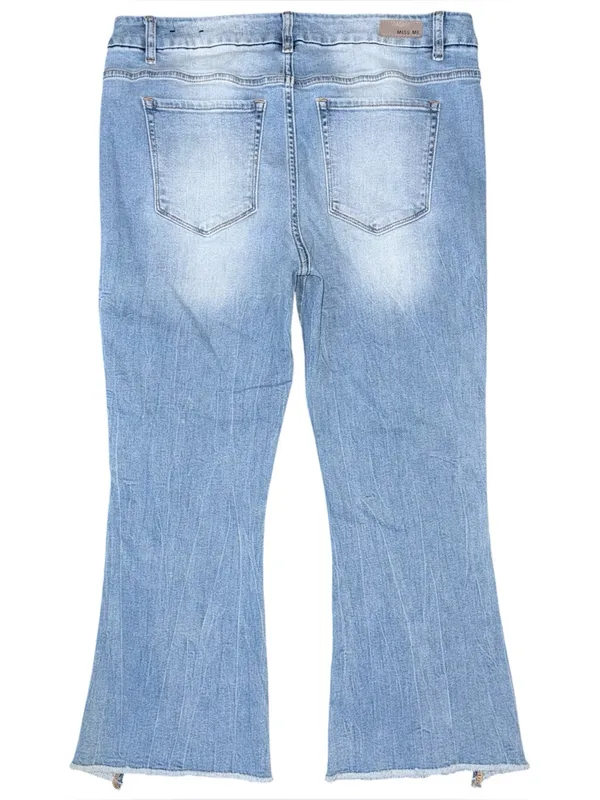 MISS ME Denim Crop Flare Jeans Light Wash Raw Hem Womens 32 x 26 Stretch M2190FL - Image 2