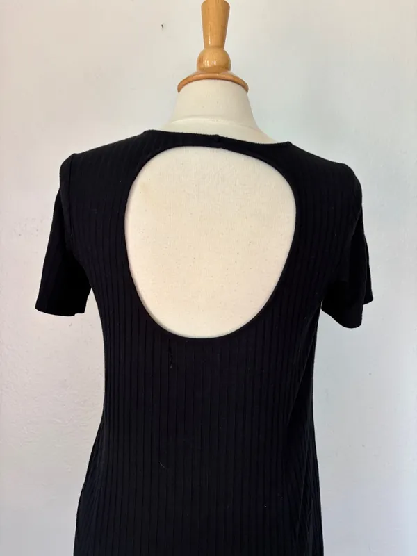 Abercrombie Solid Black Short Sleeve Open Back T-Shirt Dress - Image 5