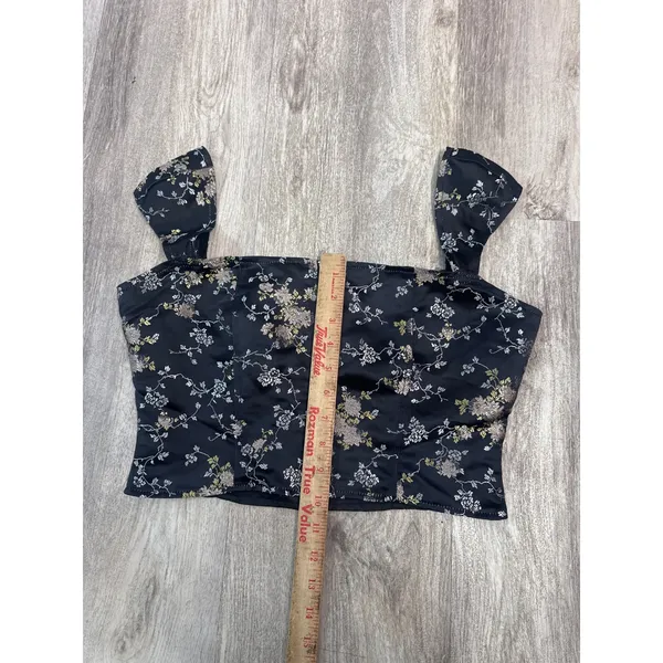 Lioness Papa Don't Preach Black Floral‎ Corset Top Front Zip Satin Size Medium - Image 6