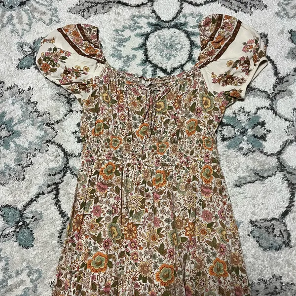 NWOT M By The River Women’s Floral Orange Cream Boho Bohemian Summer Maxi Dress - Image 4