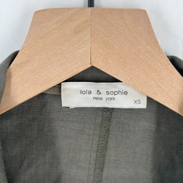 Lola & Sophie Blazer Jacket‎ Womens XS Olive Gray Tie Sleeve Single Breasted - Image 4