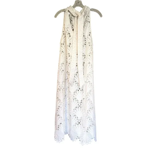 Holly Shae Eyelet‎ Lace Neck Tie Maxi Dress Women's XS/M White Boho Resortwear - Image 9