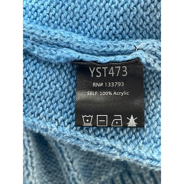POL Women's Blue Cable Knit Distressed Long Dolman Sleeve Sweater Top Size L - Image 5