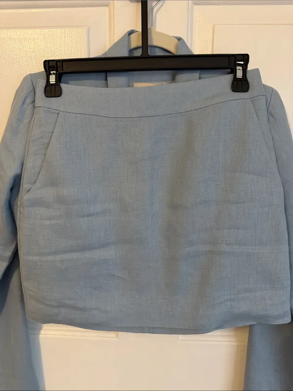 Amanda Uprichard Pastel Blue Cropped Shawl-Collar Blazer and Skirt - Image 2