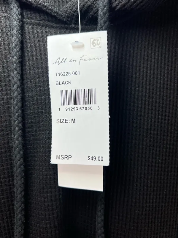 All In Favor Waffle Knit Hoodie Shirt Black Kangaroo Pocket Thermal Basic NEW M - Image 3