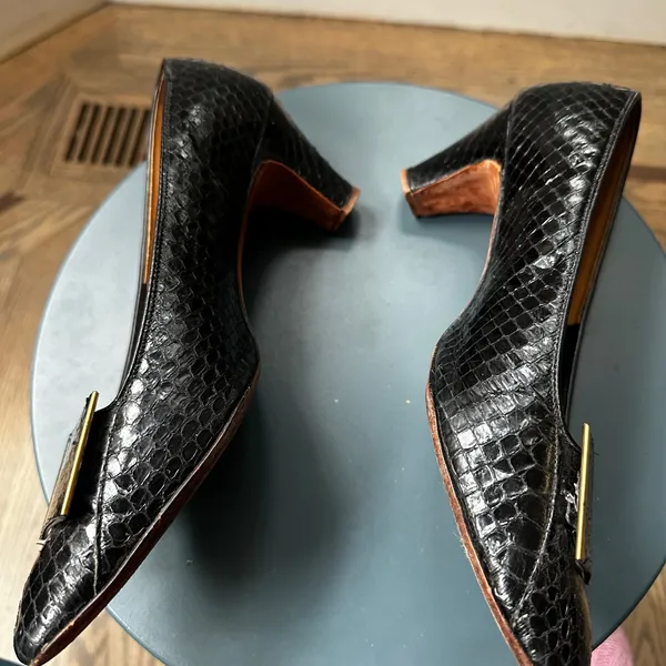 J. Norman LTD Snakeskin Pumps Block Heel Classic Party Career Shoes 6.5M‎ - Image 12